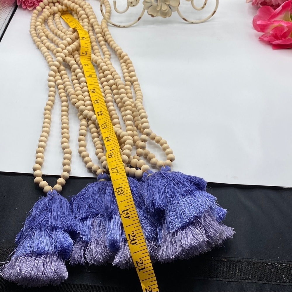 Jane 3tier Wood Bead purple Tassel Necklace - Picture 9 of 10